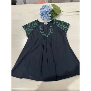 Tabitha Embroidered Tunic Top Navy Blue Green Floral Cotton Dress Size 4‎